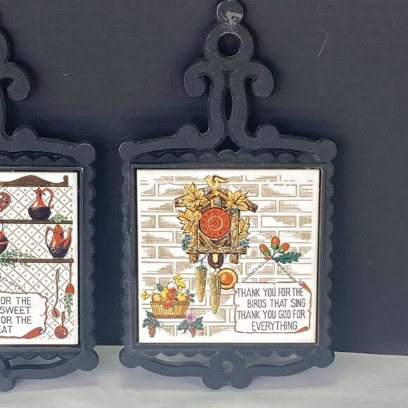 Vintage Cast Iron Metal Tile Wall Trivets Set of 2 - Picture 3 of 8